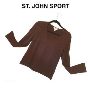 St John Sport Classic Wool Long Sleeve Knit Top - Brown - Size P Like New!